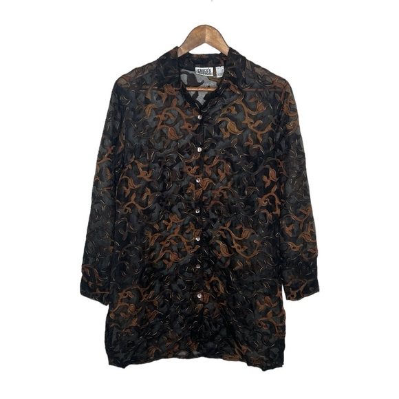 Chicos Design Silk Blend Women’s Long Sleeve Button Front Sheer Shirt Blouse - Picture 3 of 10